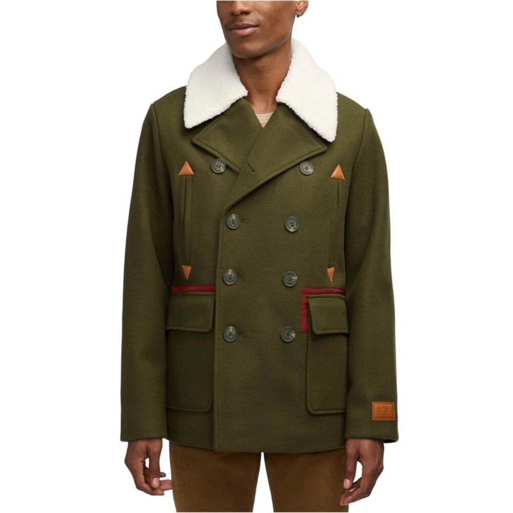 Scotch & Soda Mens Contrast Detail and Removable Collar Pea Coat, NWT